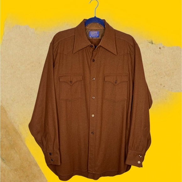 Vintage 70s Pendleton Button Up in Chocolate Brown Wool Size Large - Picture 1 of 3